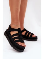 Dámské Sandály Na Platformě Eko Semišové Černé model 21696107 - Boto Dámské Sandály Na Platformě Eko Semišové Černé model 21696107 - Boto