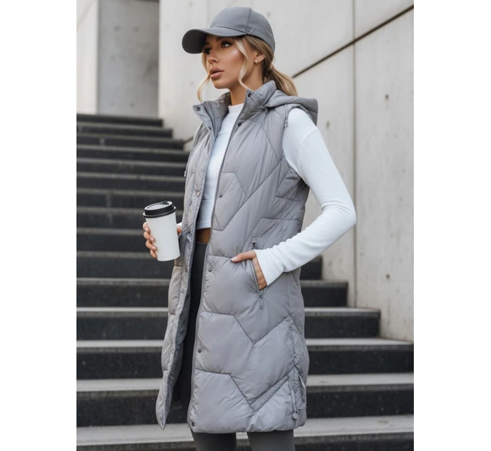 Dámska dlhá prešívaná sivá vesta FashionStreet TY5266