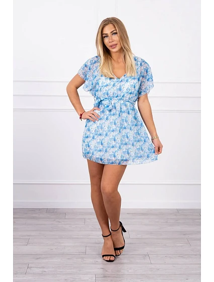 Květinové šaty se zavazováním v pase modré