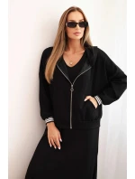 Dámska súprava z viskózy s mikinou na zips a dlhou sukňou čierna Dámska súprava z viskózy s mikinou na zips a dlhou sukňou čierna