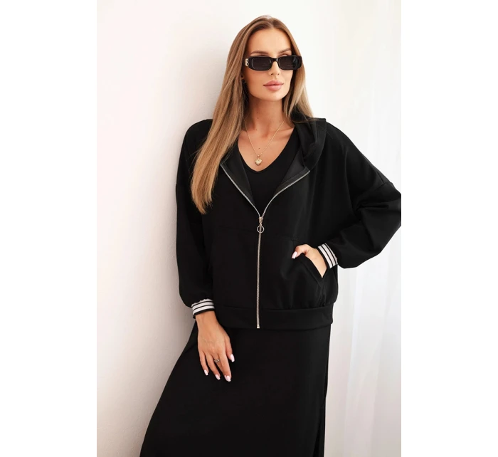 Dámska súprava z viskózy s mikinou na zips a dlhou sukňou čierna Dámska súprava z viskózy s mikinou na zips a dlhou sukňou čierna