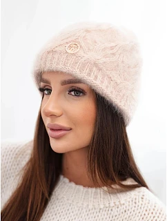 Dámská čepice model 22554953 s příměsí viskózy a ozdobou tmavě béžová - K-Fashion