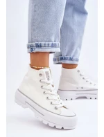 Wysokie Materiałowe Trampki Na Platformie Big Star LL274156 Białe