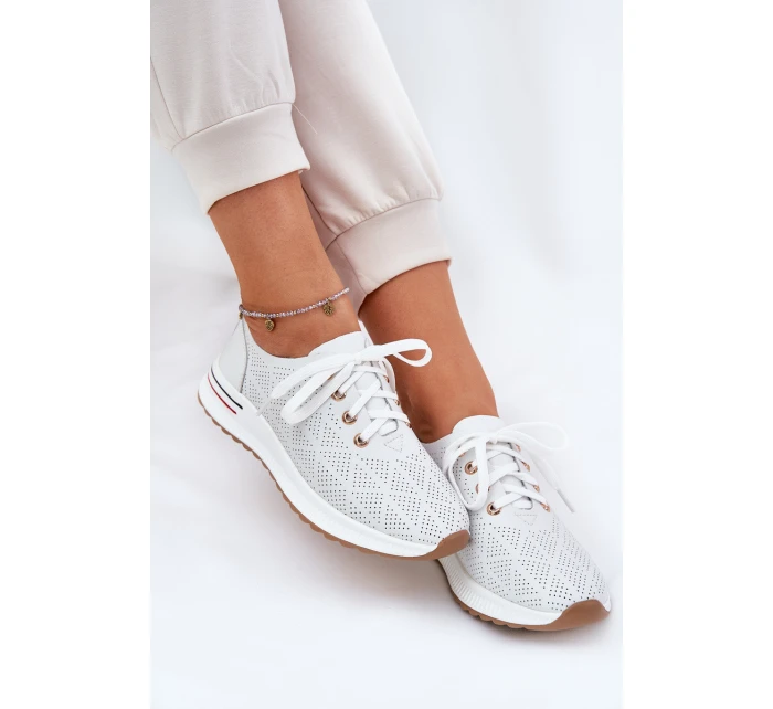 Skórzane Lekkie Półbuty Damskie Artiker 54C1758 Białe