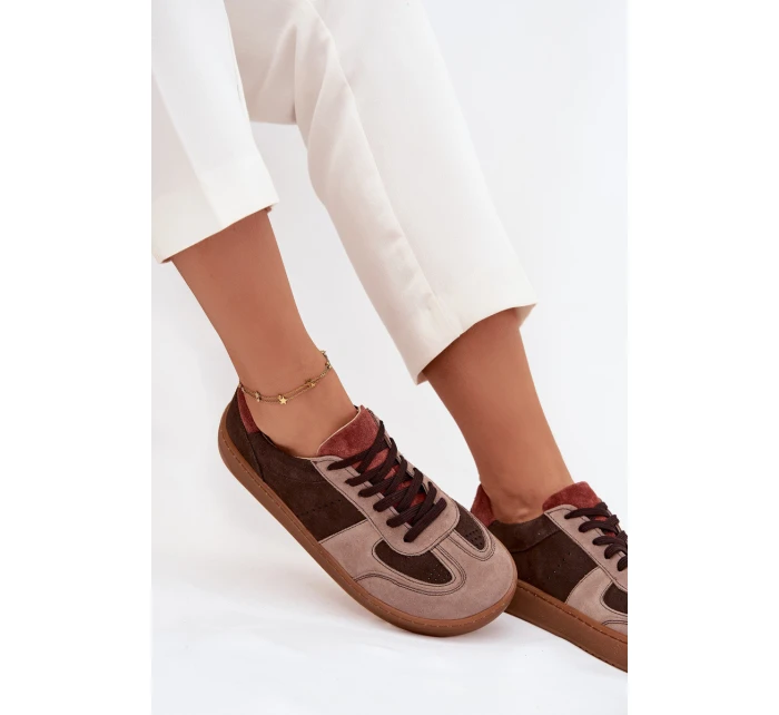 Skórzane Zamszowe Sneakersy Barefoot Damskie Zazoo N1277 Brązowe