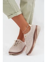 Kožené semišové dámské tenisky s otvory model 22026508 světle hnědé - SERGIO LEONE