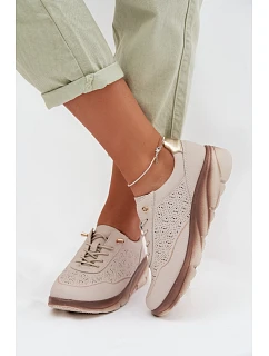 Kožené semišové dámské tenisky s otvory model 22026508 světle hnědé - SERGIO LEONE