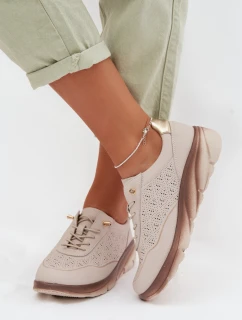 Kožené semišové dámské tenisky s otvory Sergio Leone SP-002 světle hnědé