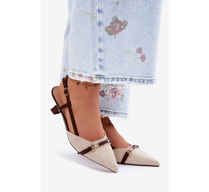 Dámské sandály na podpatku s špičatými nosy hnědo-bežové Felessa