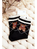 Vzorované dámske ponožky s medvedíkmi, čierne