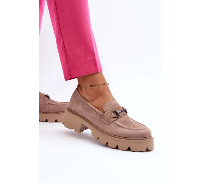 Robustné dámske béžové semišové mokasíny Neloria Robustné dámske béžové semišové mokasíny Neloria