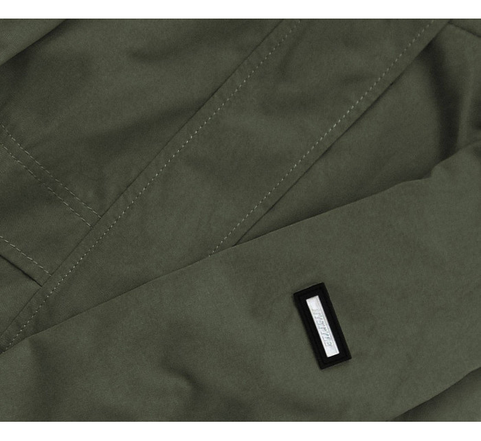 Krátka bunda parka v army farbe s kapucňou (TLR243)