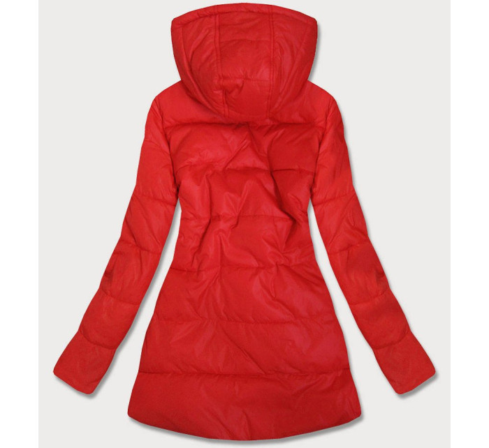 Červená a bodkovaná obojstranná dámska bunda s kapucňou (W352)