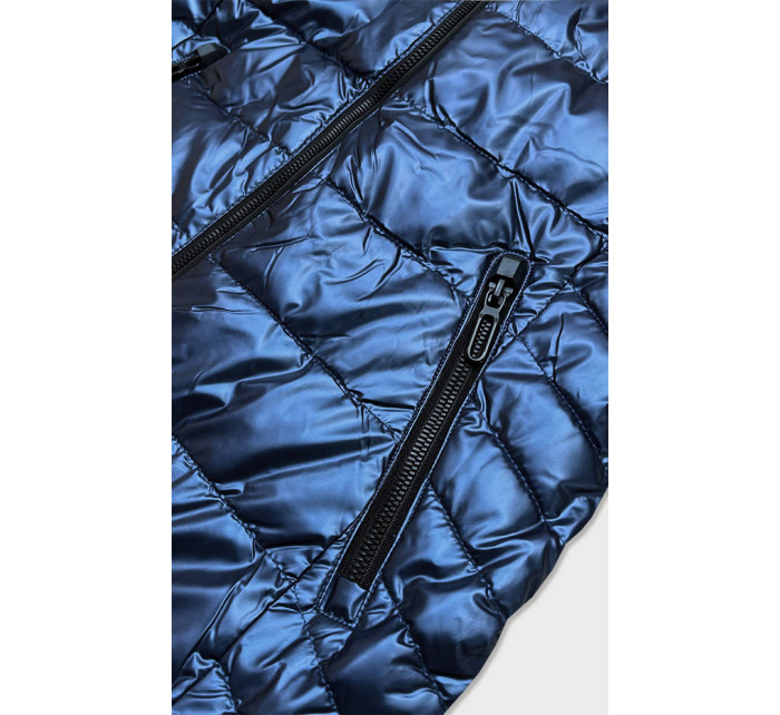 Svetlo modrá metalická dámska bunda s kapucňou (W717)