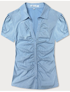Bluzka z krótkim rękawem niebieska w paski (SST16222D)
