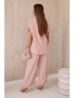 Komplet s náhrdelníkem halenka + kalhoty tmavě pudrově růžová Komplet s náhrdelníkem halenka + kalhoty tmavě pudrově růžová