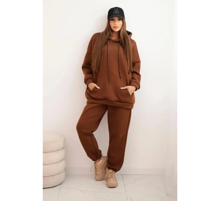 Dámský teplákový komplet model 21441628 z bavlny s kapucí camelový - K-Fashion