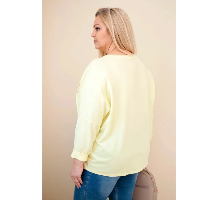 Dámske Plus veľkosť bavlnené V-neck blúzka žltá