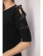 Dámský svetr s krátkým rukávem a ozdobnými mašličkami černý