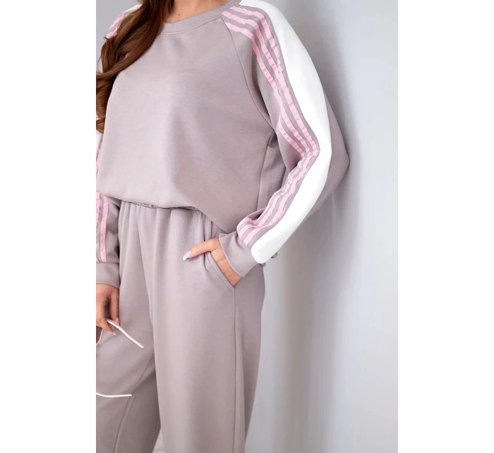 Dámský komplet s lampasem a manžetou máslový fango