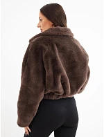 Dámská kožešinová bomber bunda s límcem a kapsami hnědá Dámská kožešinová bomber bunda s límcem a kapsami hnědá