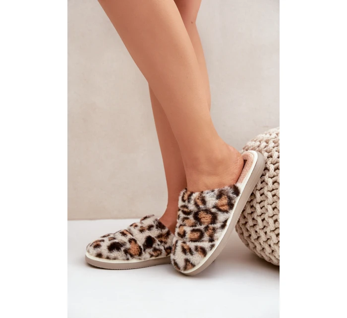 Dámské Kožešinové Pantofle Panterka Bežové model 21681213 - Inblu