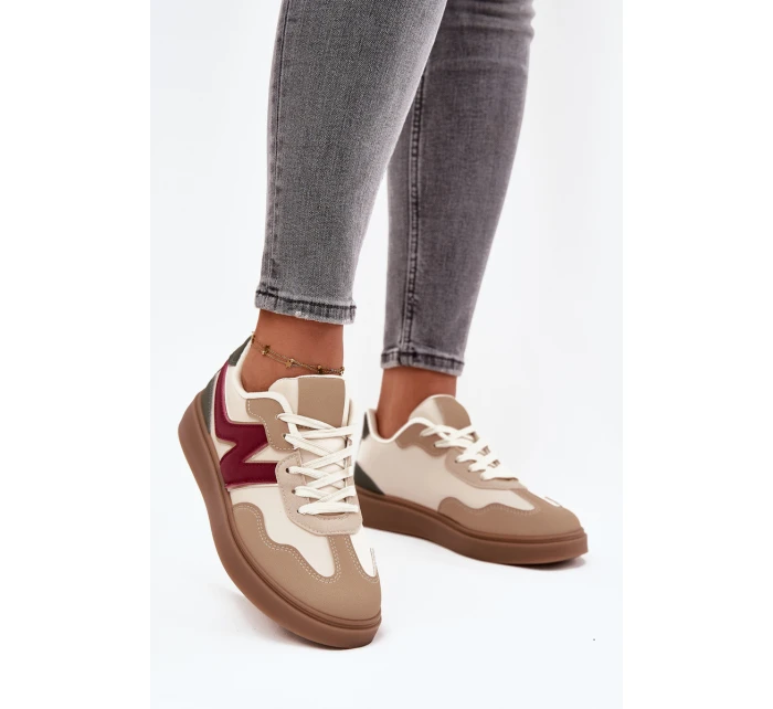 Sneakersy Damskie Niskie Eko Skórzane Beżowe Givelle