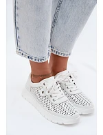 Kožené Ažurové Dámské Polobotky model 22107518 Bílé - VINCEZA
