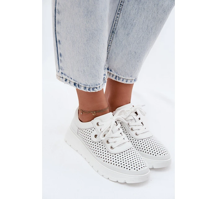 Kožené Ažurové Dámské Polobotky model 22107518 Bílé - VINCEZA