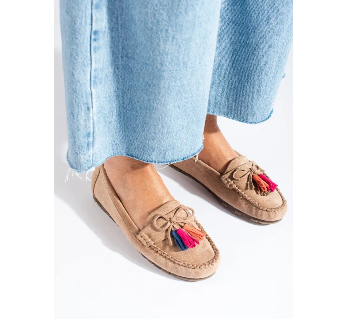 Komfortné dámske mokasíny hnedé bez podpätku Komfortné dámske mokasíny hnedé bez podpätku