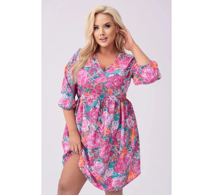 Ružové a zelené dámske letné kvetinové šaty (8276) Ružové a zelené dámske letné kvetinové šaty (8276)