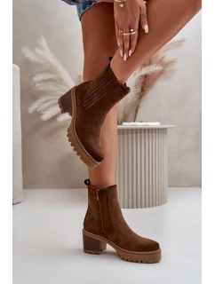 Botki Damskie Na Słupku Z Eko Zamszu Ocieplane Ciemnobrązowe Nevitas