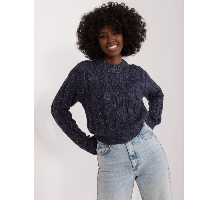 Tmavomodrý krátky dámsky pletený sveter od MAYFLIES