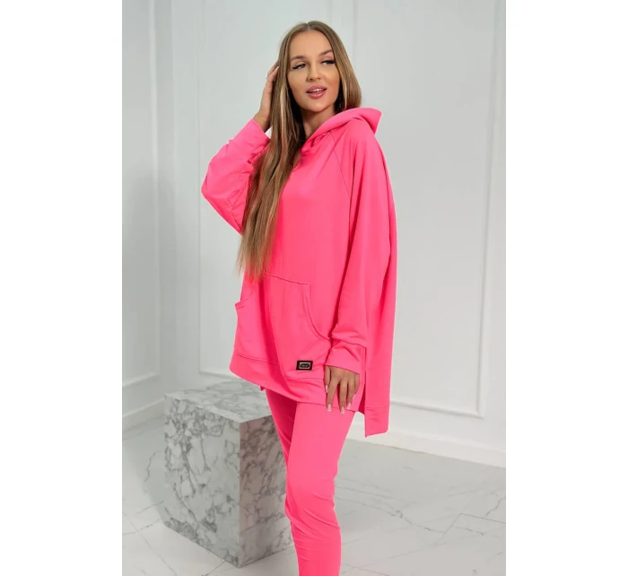 Sada s mikinou s kapucňou ružová neónová