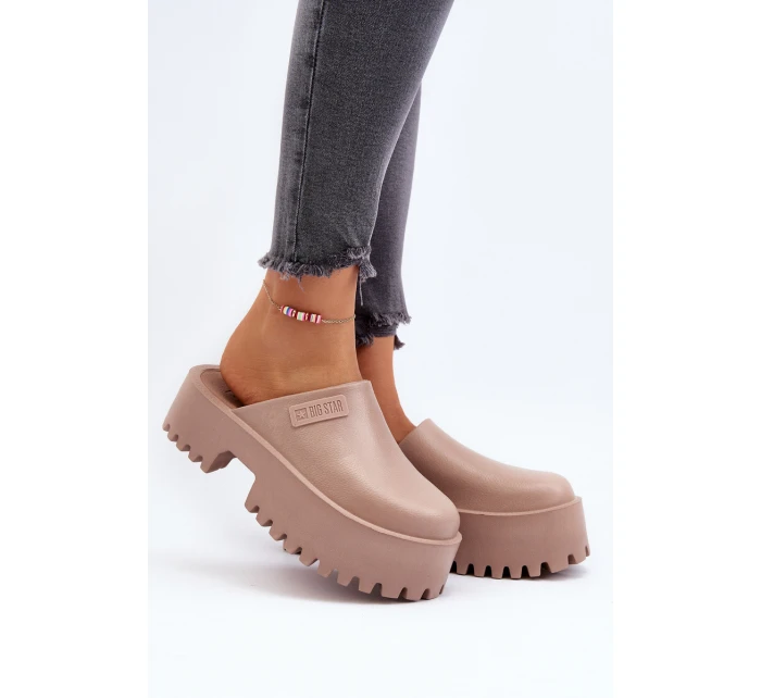 Damskie Klapki Na Masywnej Podeszwie Big Star NN274016 Beżowe Damskie Klapki Na Masywnej Podeszwie Big Star NN274016 Beżowe