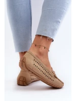 Mokasyny Damskie Ażurowe Z Ozdobą Brązowe Kaydance