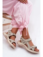 Kožené dámské sandály ve sportovním stylu Béžové Morenia