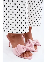 Dámské lodičky na jehlovém podpatku s mašlí a imitací semiše Růžové Magnolia Dámské lodičky na jehlovém podpatku s mašlí a imitací semiše Růžové Magnolia