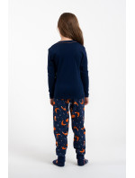 Dievčenské pyžamo Wasilla, dlhý rukáv, dlhé nohavice - tmavomodré/potlač