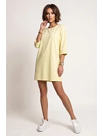 666-2 Bavlněné volné oversize šaty s krátkými rukávy - máslově žluté