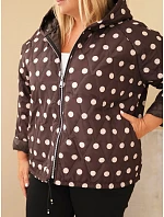 Dámská bunda Plus Size s kapucí a puntíky hnědá