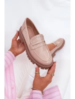 Mokasyny Damskie Lakierowane Ze Zdobieniem Beżowe Nallae