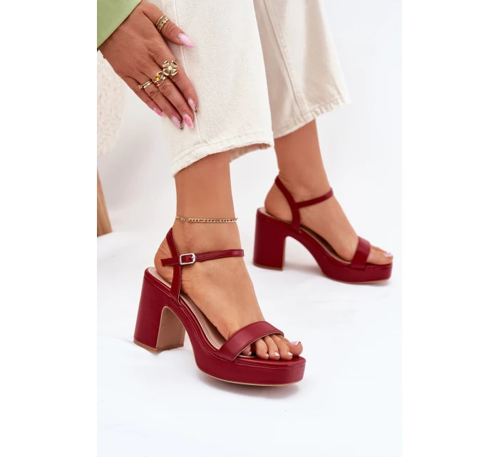 Eko Skórzane Sandały Na Słupku Bordowe Lillita Eko Skórzane Sandały Na Słupku Bordowe Lillita