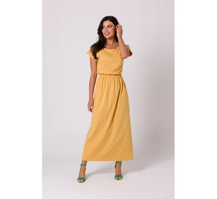 B264 Maxi šaty s elastickým pásom - medové B264 Maxi šaty s elastickým pásom - medové