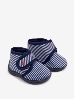 Detské papuče na suchý zips s prúžkami - tmavomodré Lavelle