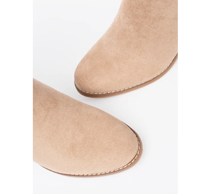 Zajímavé  kotníčkové boty hnědé dámské na širokém podpatku