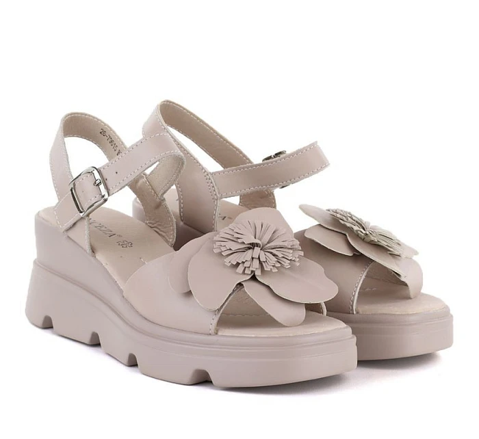 Dámské kožené sandály na platformě béžové model 22116393 - VINCEZA