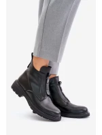 Kožené Boty Na Plochém Podpatku Zateplené Černé model 21675477 - EVENTO Kožené Boty Na Plochém Podpatku Zateplené Černé model 21675477 - EVENTO