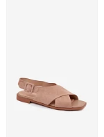 Kožené semišové dámské sandály na plochém podpatku D&A JC61-1001 Béžové