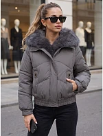 Dámská zimní prošívaná bunda s kožešinou, tmavě šedá, FashionStreet TY6010